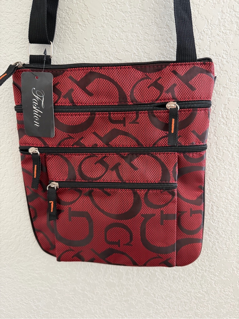 Fashion Red Crossbody Bag with Logo Print